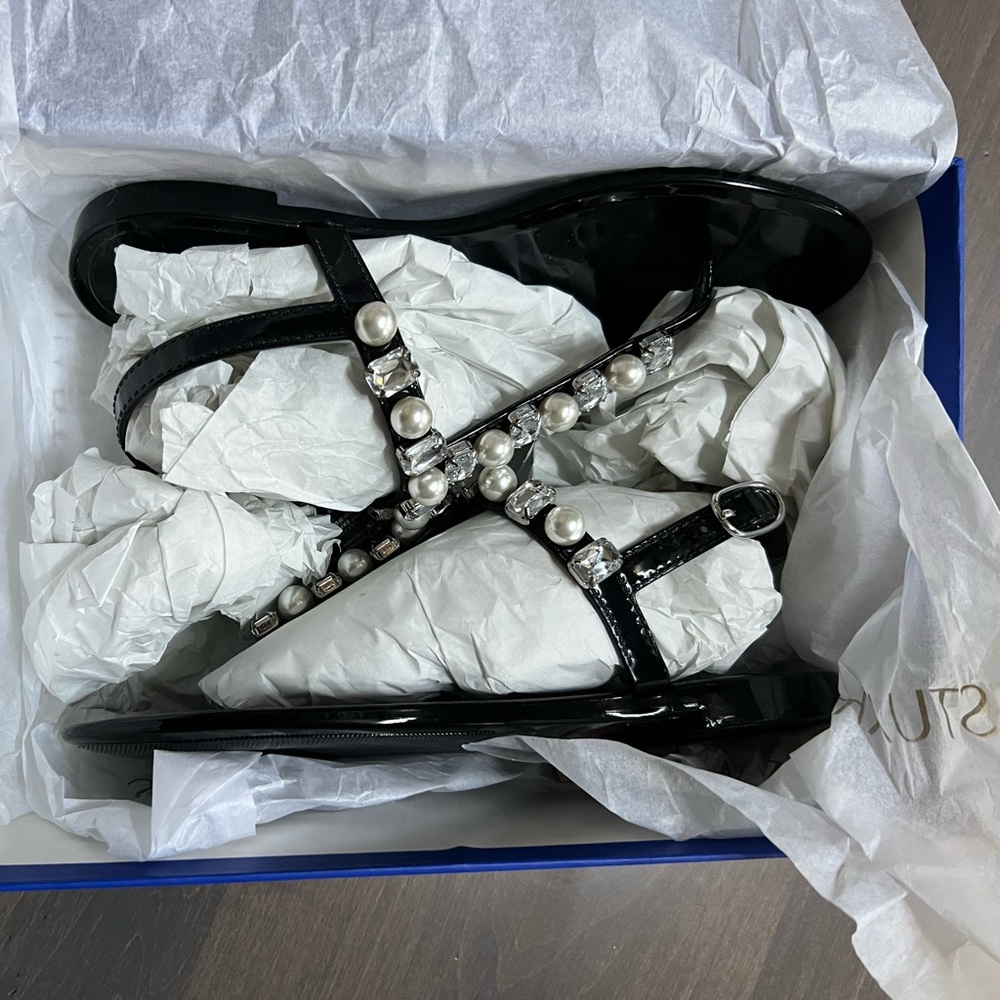 Stuart Weitzman Goldie Crystal Jelly Sandal - Black size 36.5 / 6